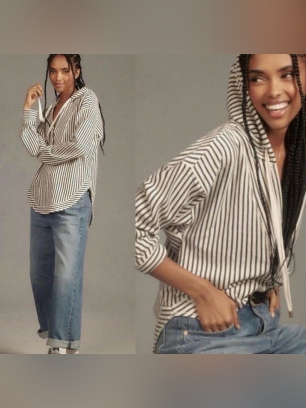 Anthropologie Pilcro Wharfside Hooded
Sweatshirt vertical Stripes Beach medium
